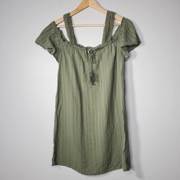 Aerie Cold Shoulder Short Sleeve Mini Dress Olive Green Size Small - Picture 11 of 11
